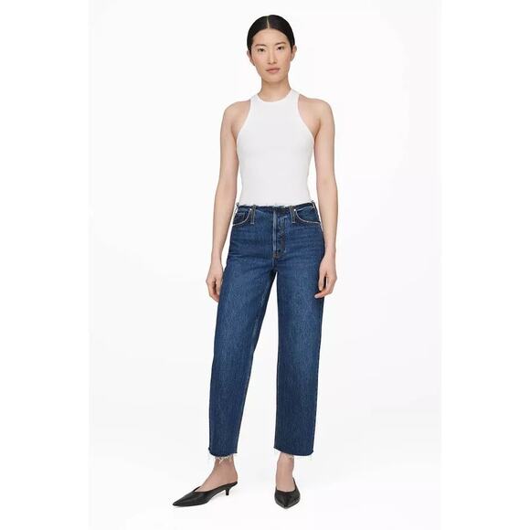 Anine Bing NWT Gavin Washed Blue Jeans Raw Hem Size 28 Straight Leg High Rise
